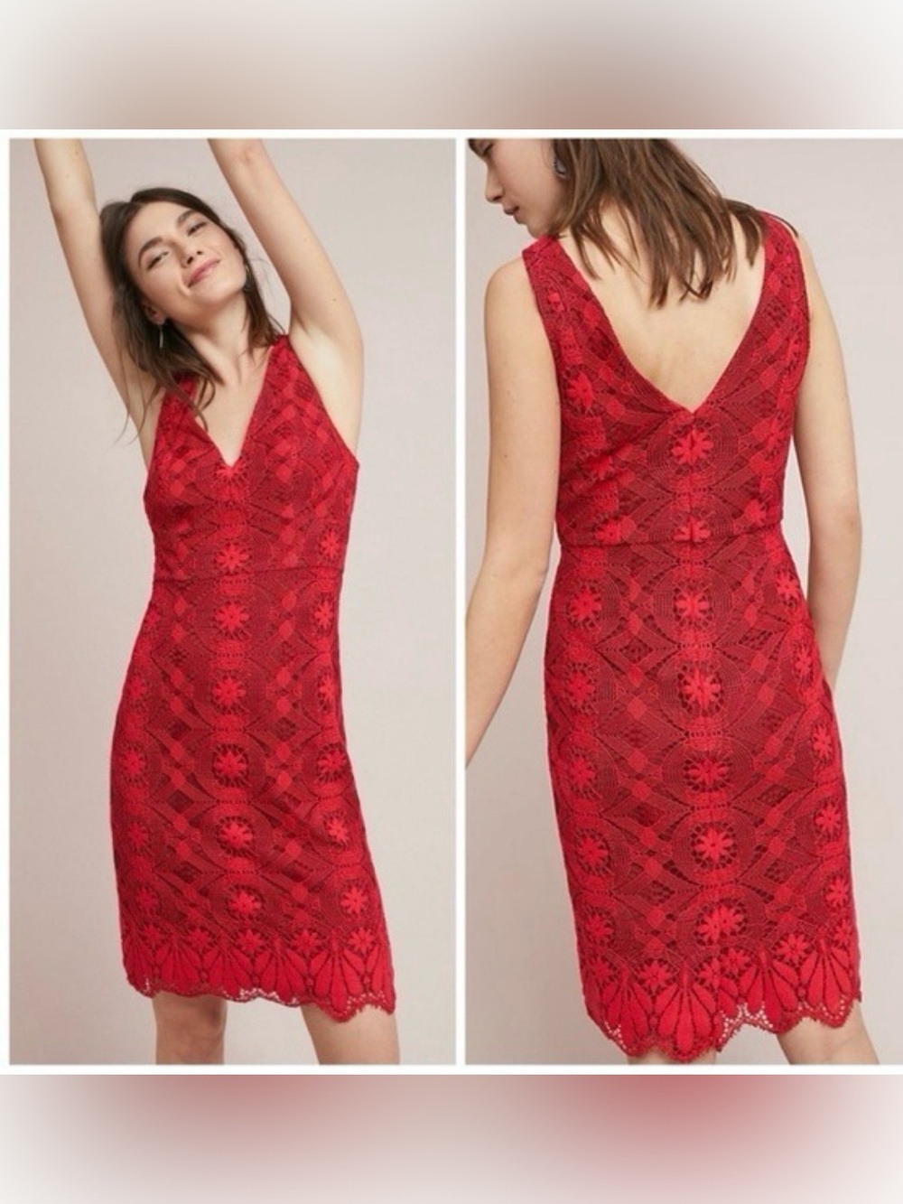 Anthropologie Maeve Camari Red Lace Column Dress Size 2